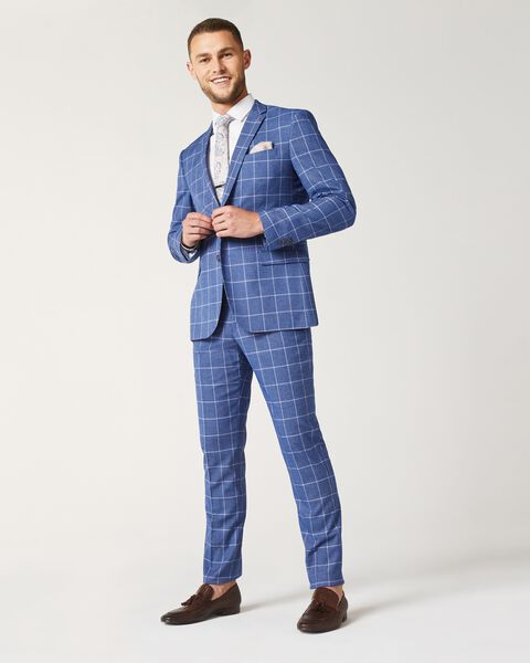 Mens Blue Windowpane Tailored Suit Pant